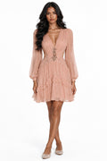 Champagne Chiffon Ruffle Mini Dress