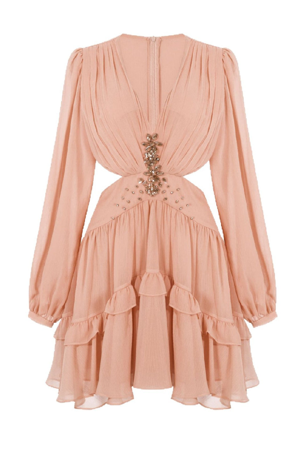 Champagne Chiffon Ruffle Mini Dress