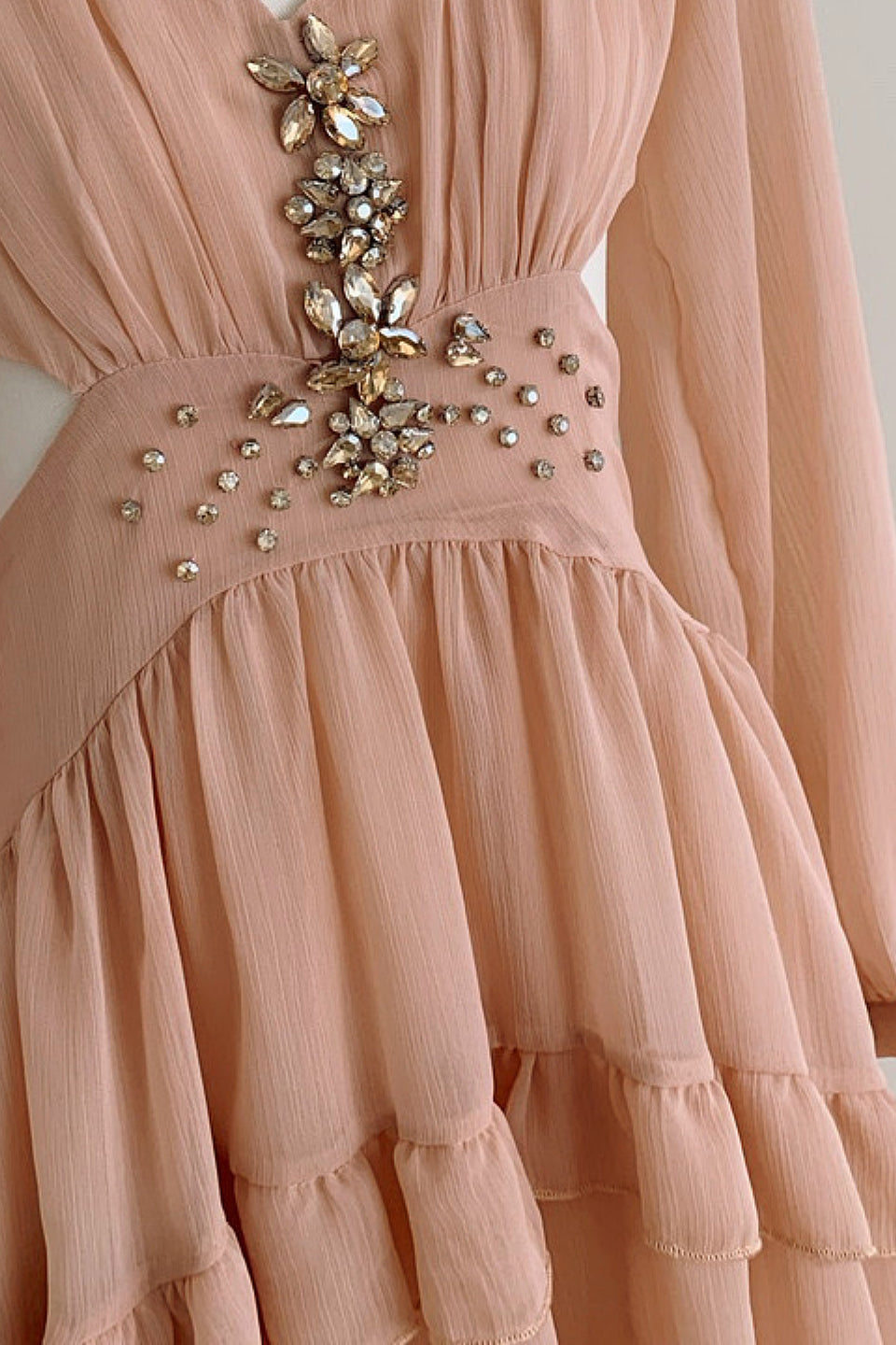 Champagne Chiffon Ruffle Mini Dress