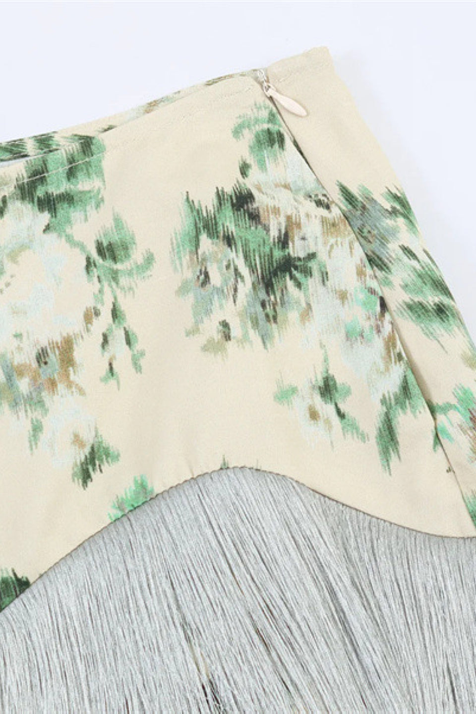 Cream Floral Fringe Midi Skirt