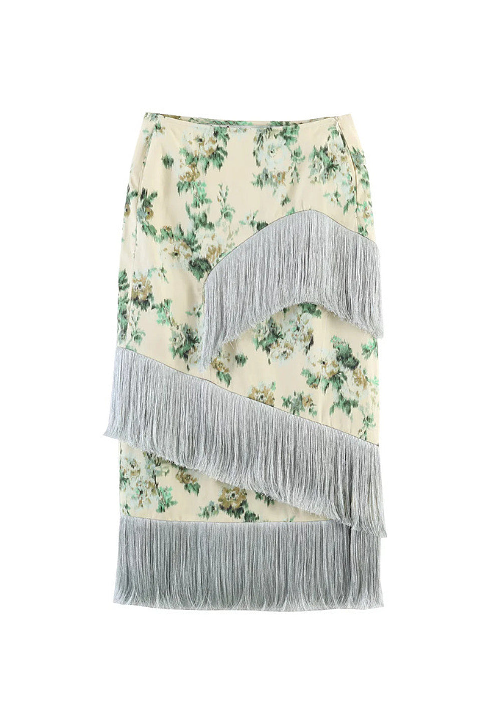 Cream Floral Fringe Midi Skirt