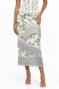 Cream Floral Fringe Midi Skirt