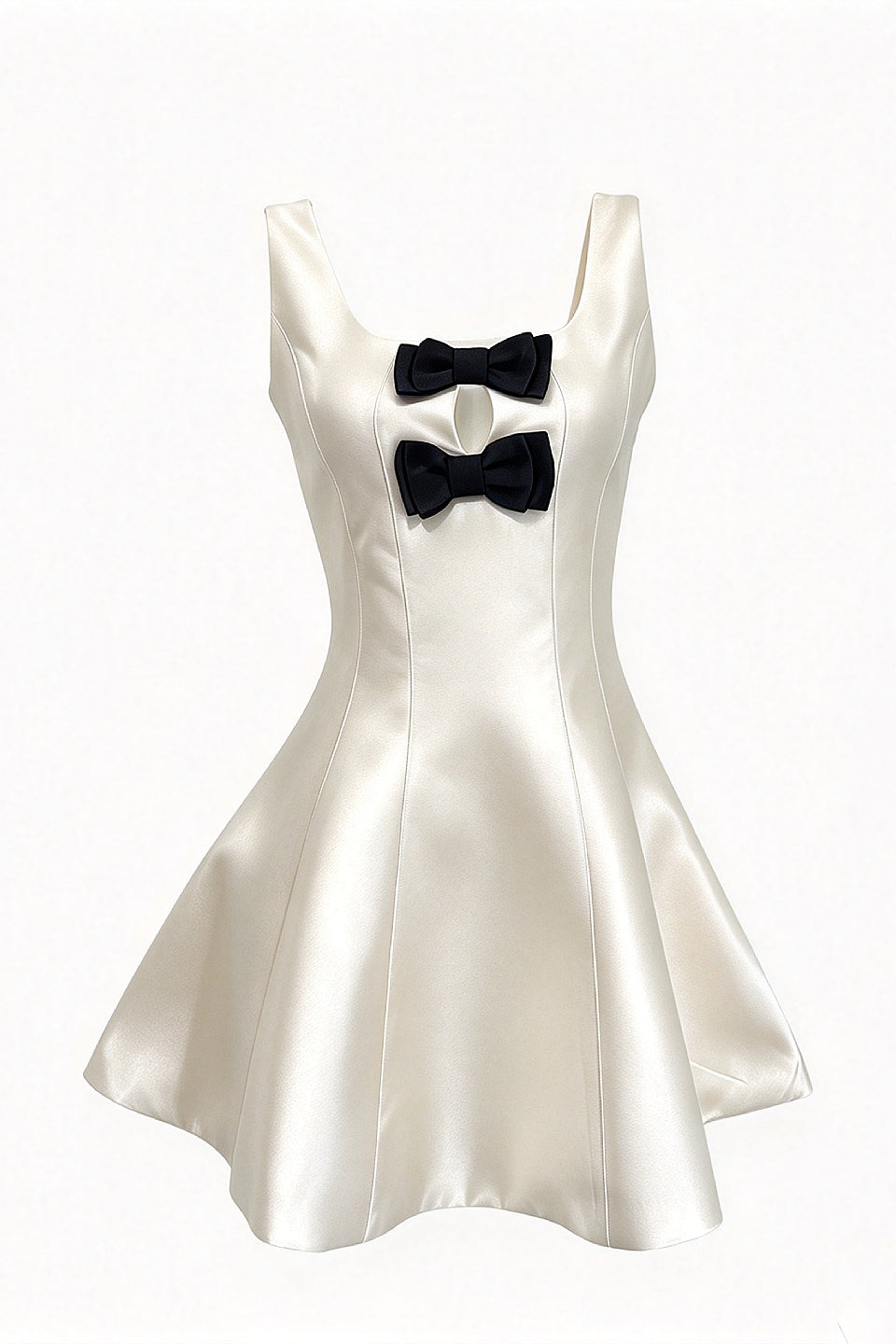 Ivory Black Bow Cutout Mini Dress