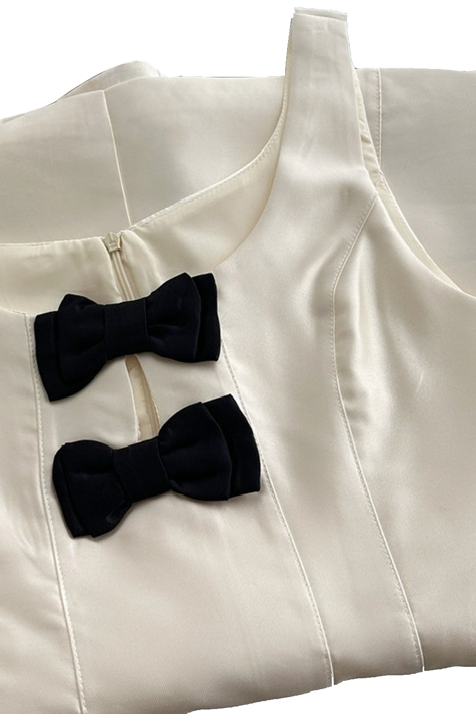 Ivory Black Bow Cutout Mini Dress
