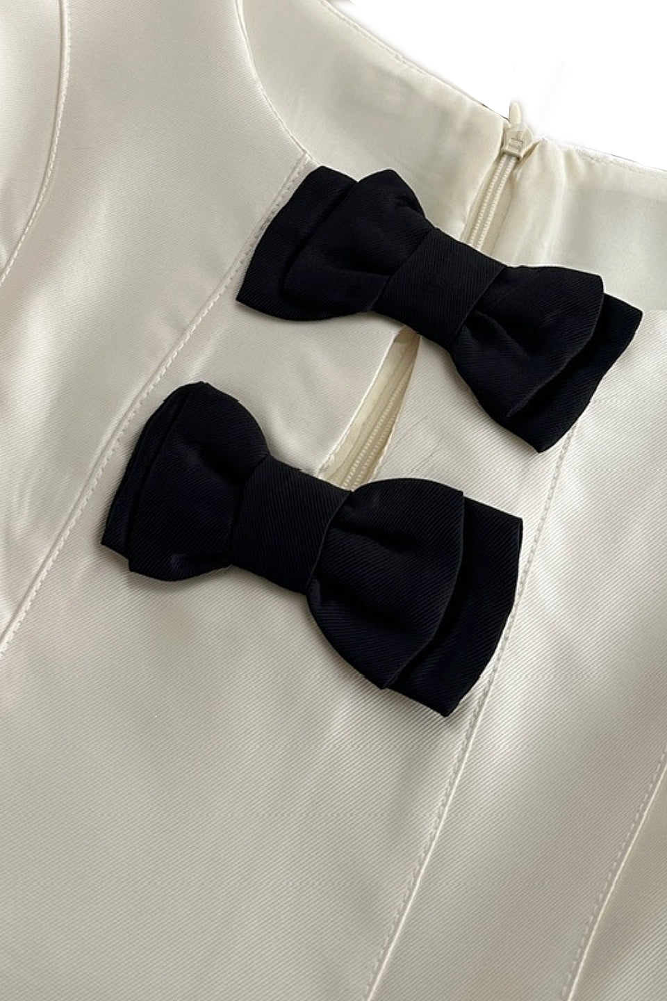 Ivory Black Bow Cutout Mini Dress