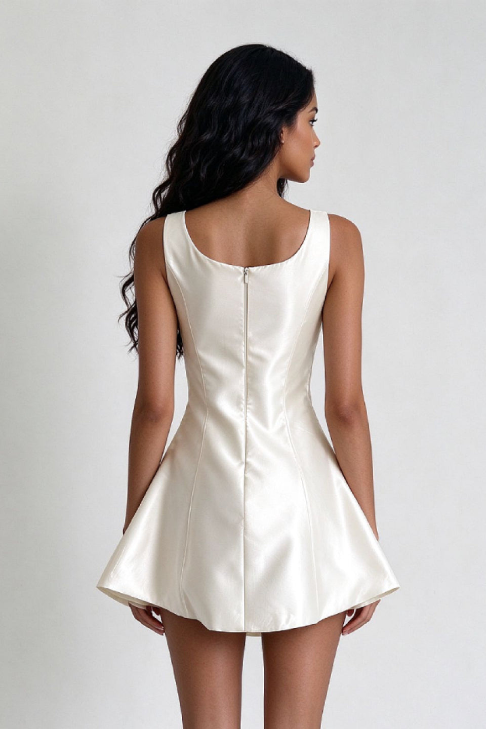 Ivory Black Bow Cutout Mini Dress