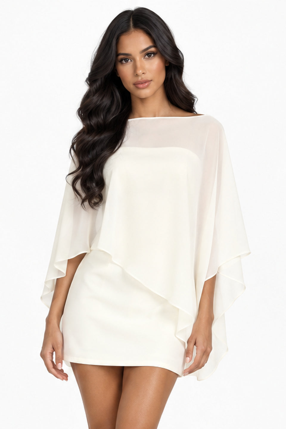 Pre-Order | Ivory Convertible Cape Mini Dress | Extra 20% Off
