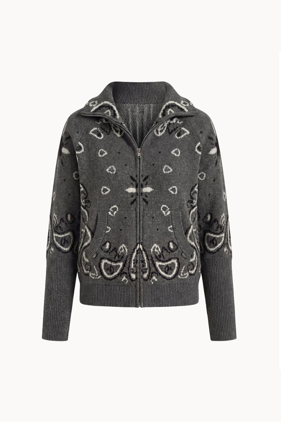 Charcoal Paisley Zip Cardigan