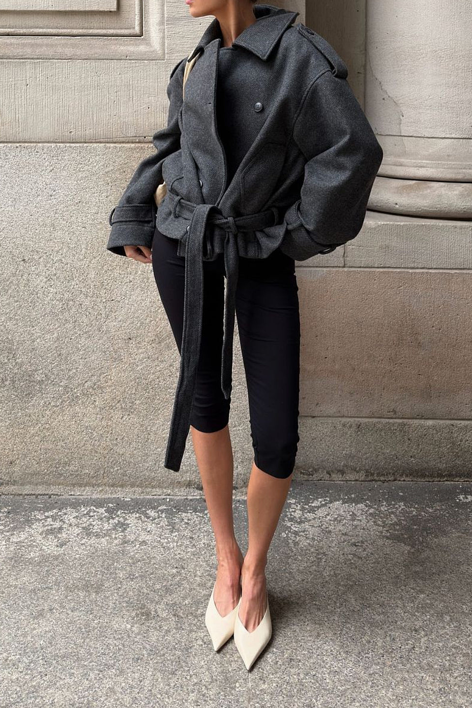 Charcoal Belted Trench Jacket