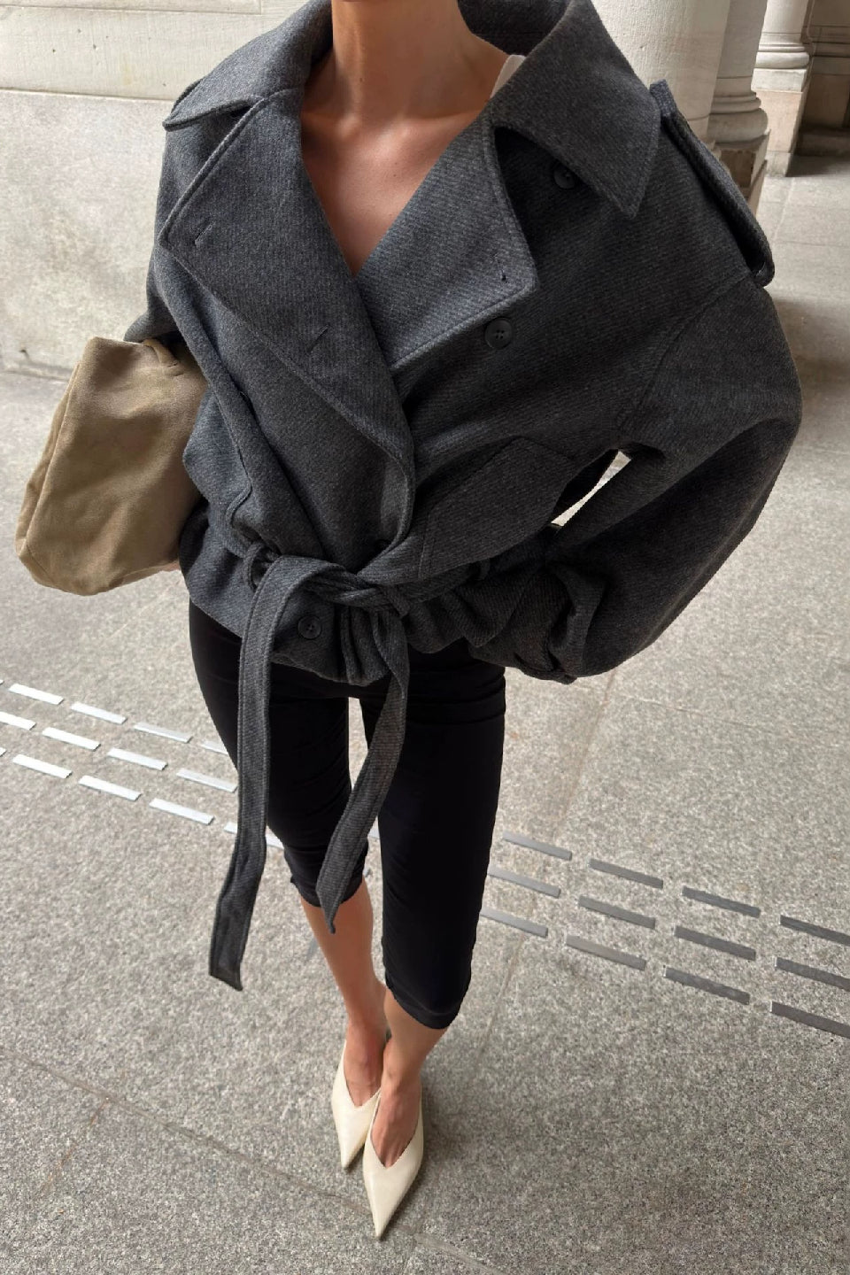 Charcoal Belted Trench Jacket