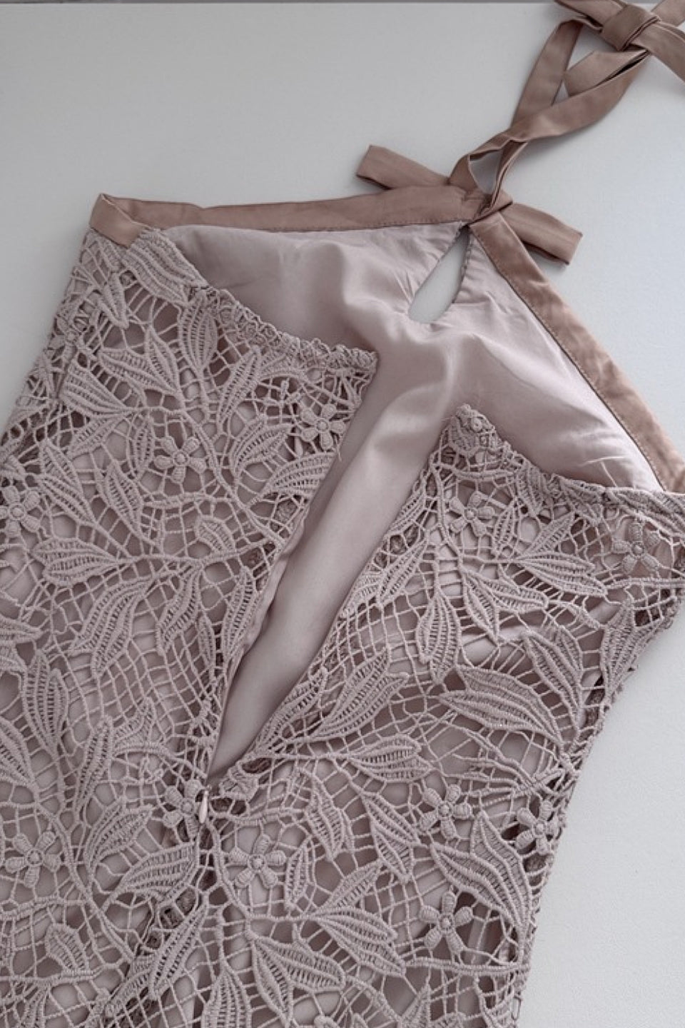 Dusty Mauve Lace Halter Mini Dress