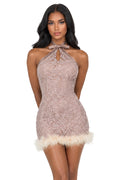 Dusty Mauve Lace Halter Mini Dress