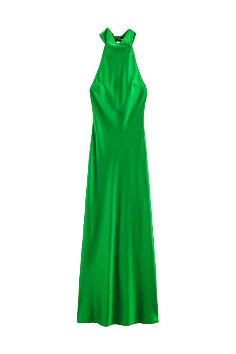 Green Satin Halter Maxi Dress