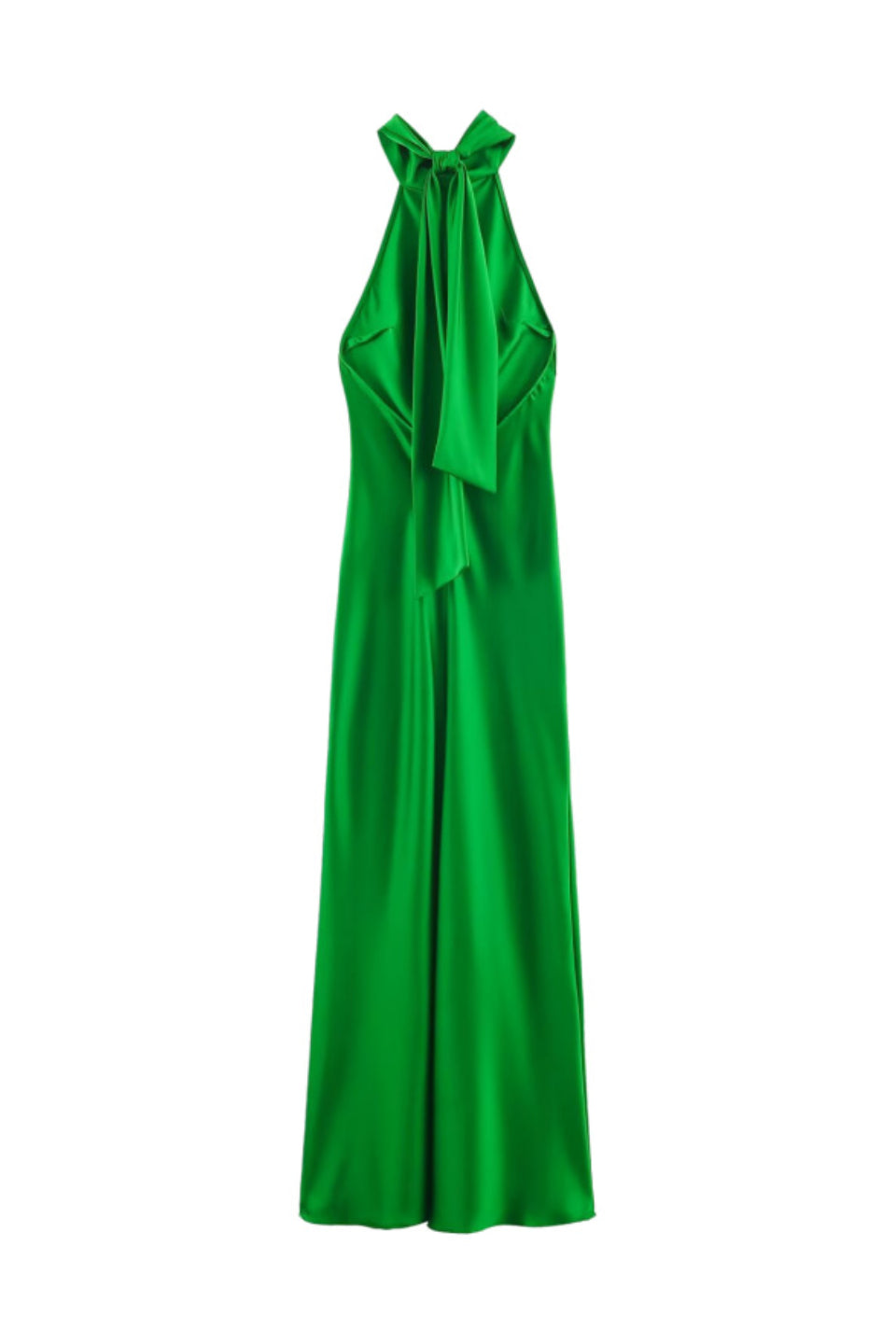 Green Satin Halter Maxi Dress