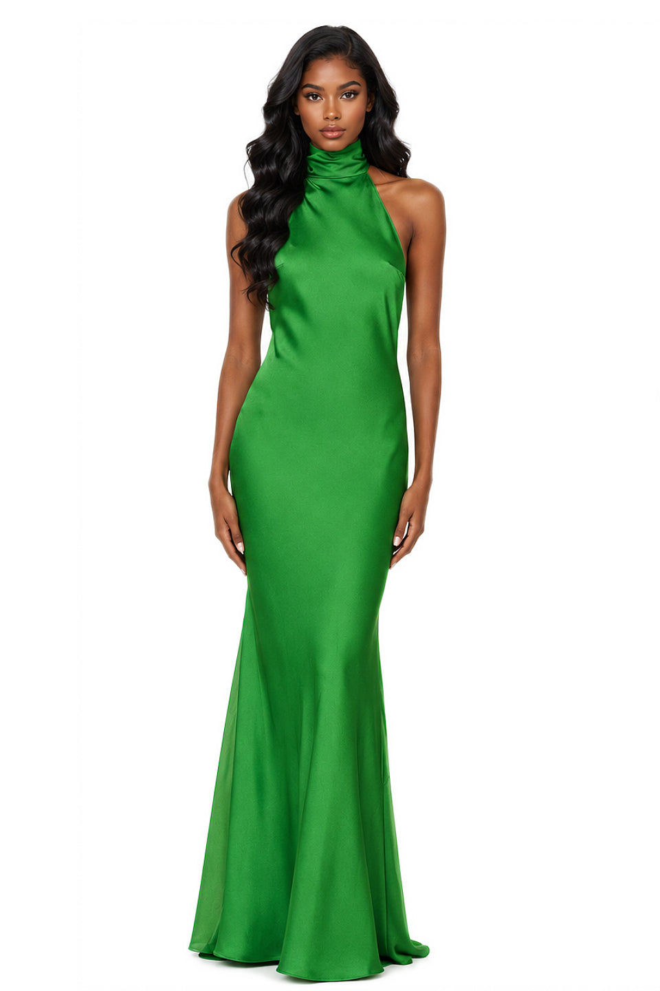 Green Satin Halter Maxi Dress