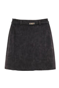 Grey Belted Suede Mini Skirt