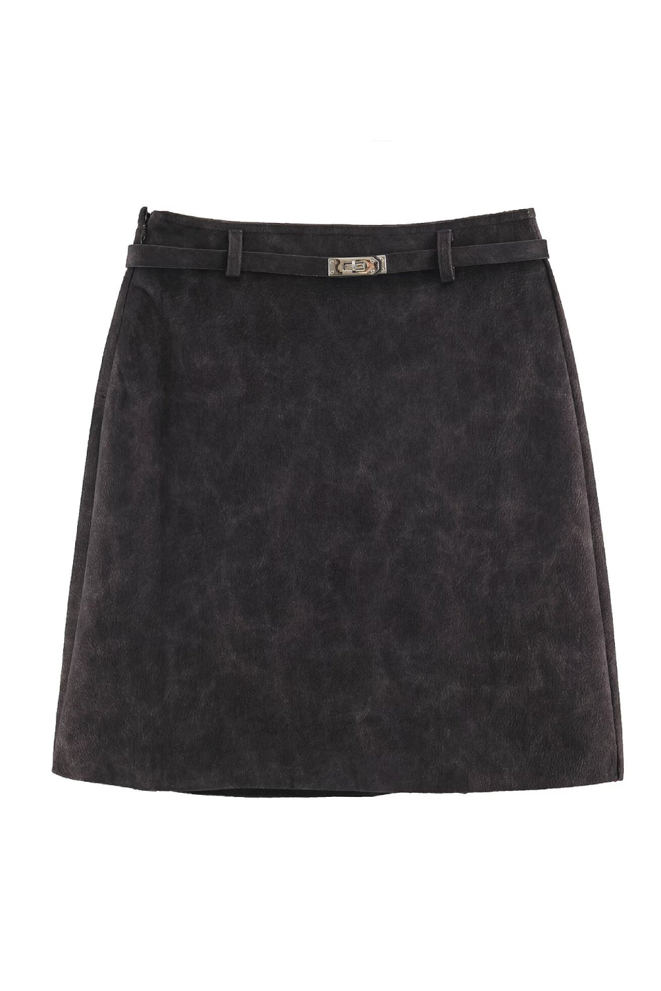 Grey Belted Suede Mini Skirt
