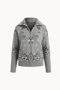 Grey Paisley Zip Cardigan