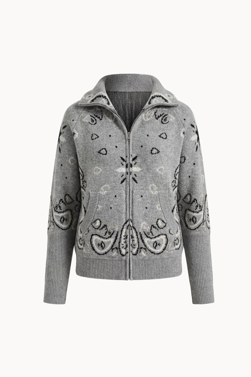Grey Paisley Zip Cardigan