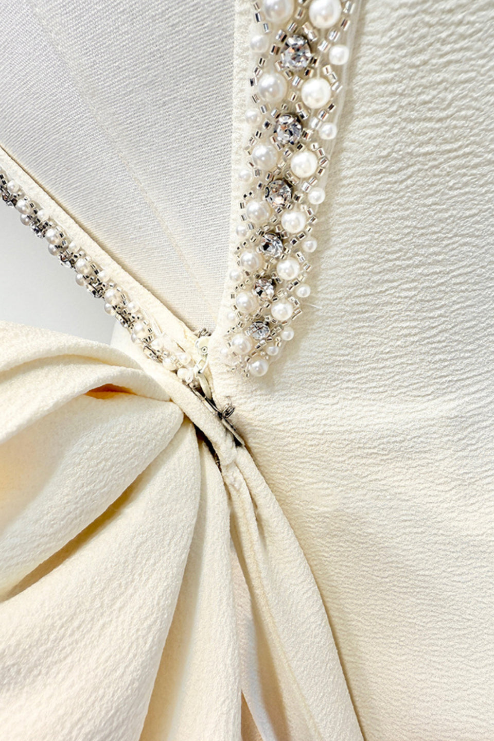 Ivory Pearl Trim Bow Mini Dress