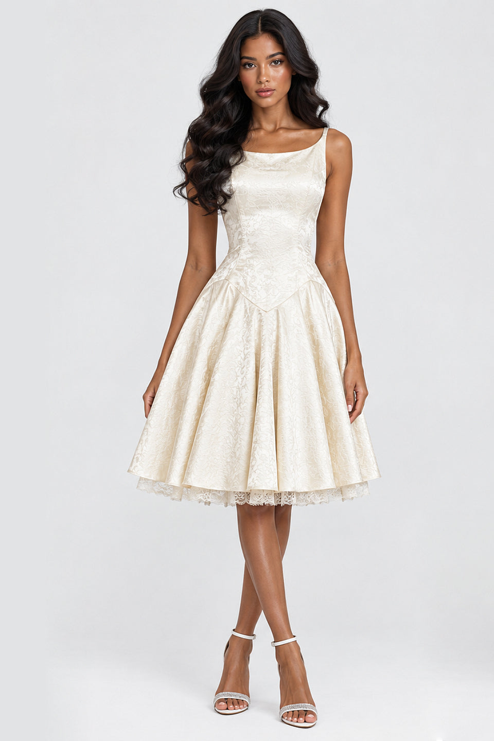 Ivory Jacquard Corset Midi Dress