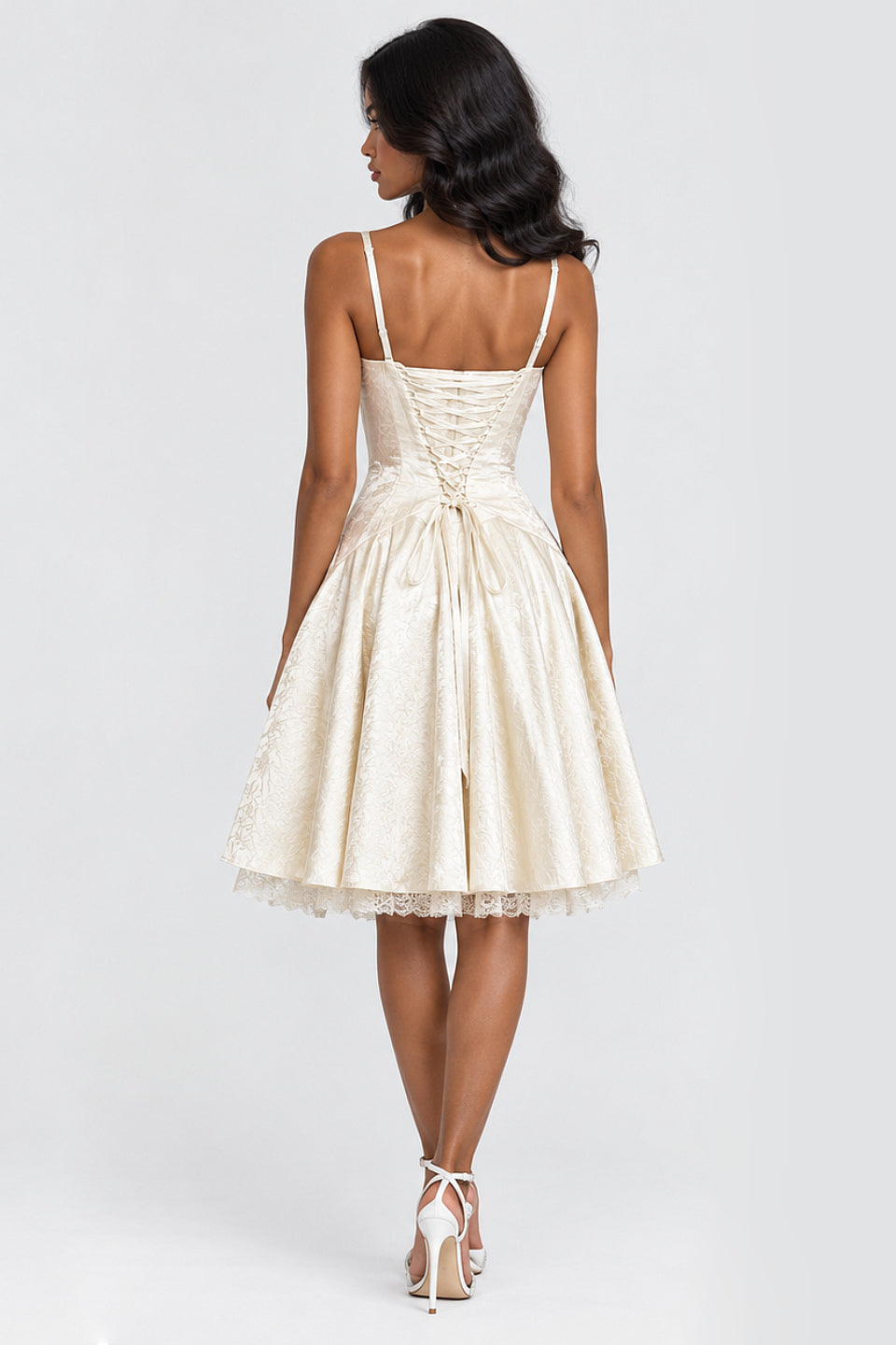 Ivory Jacquard Corset Midi Dress