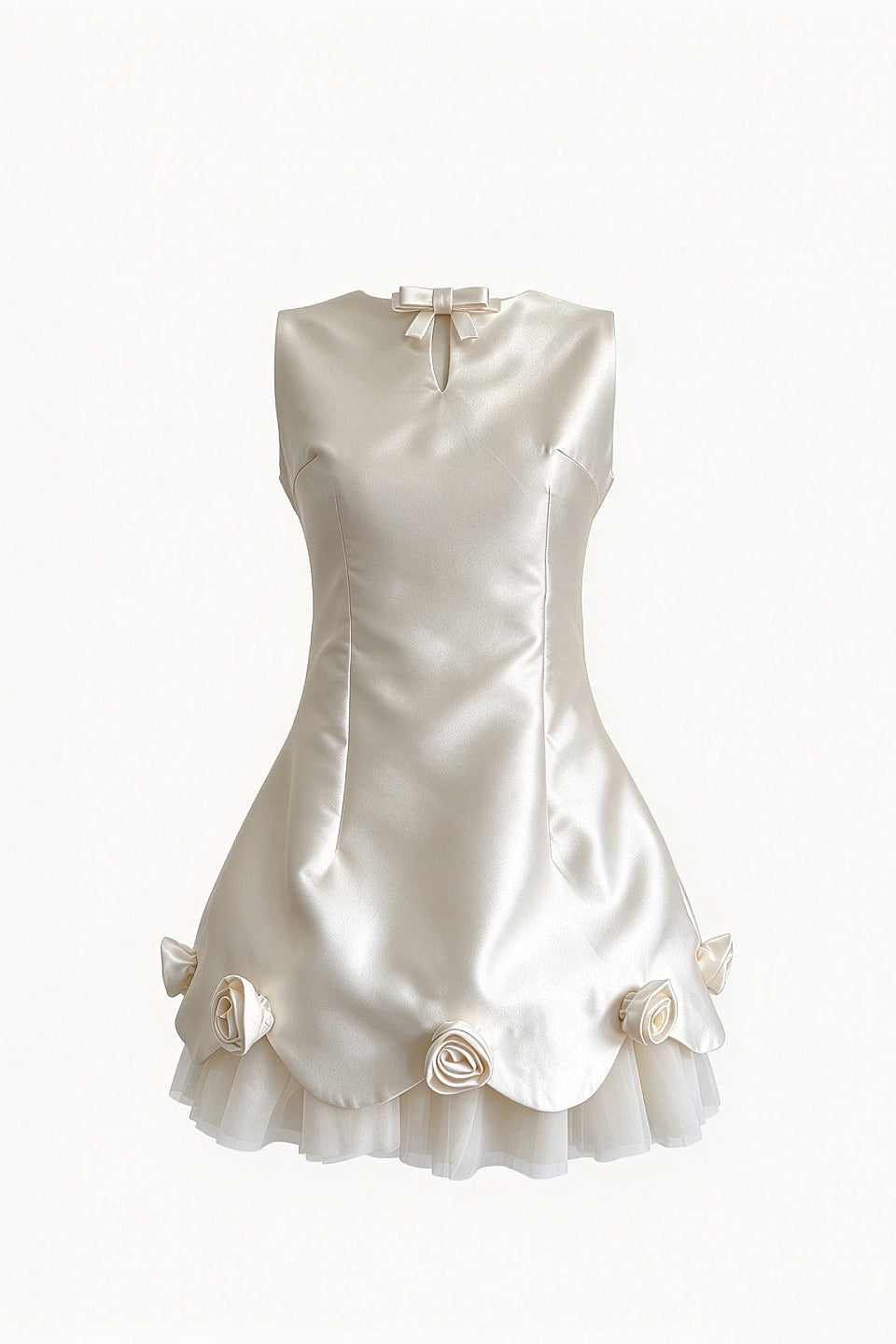 Ivory Rose Bow Mini Dress