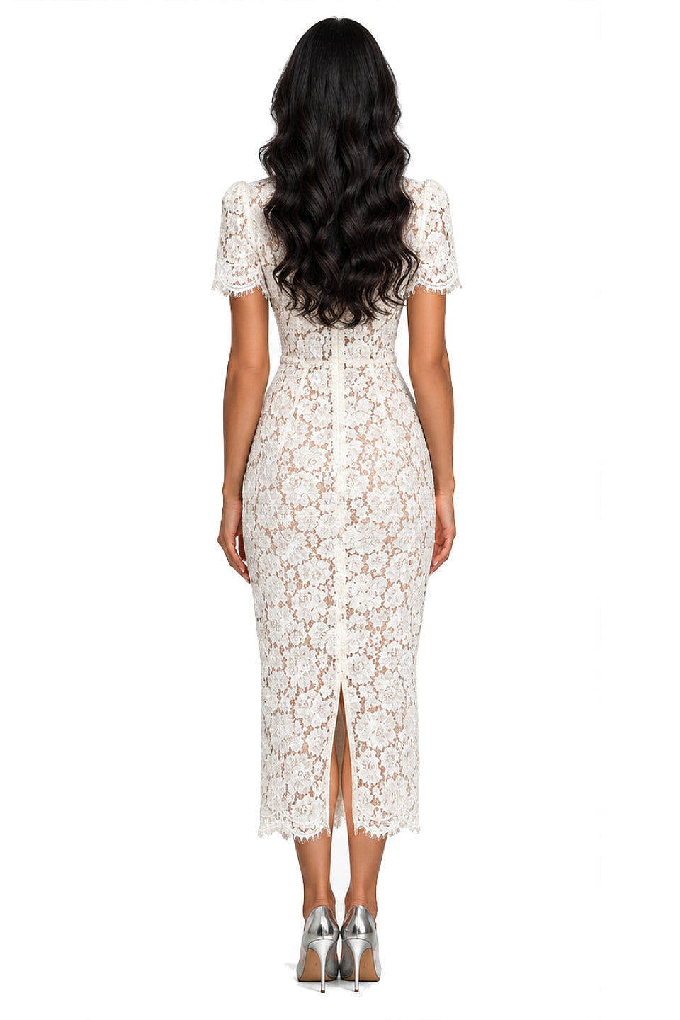 Ivory Bow Lace Midi Dress