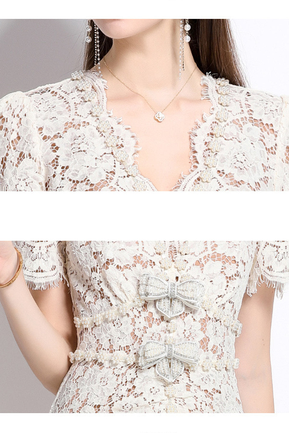 Ivory Bow Lace Midi Dress