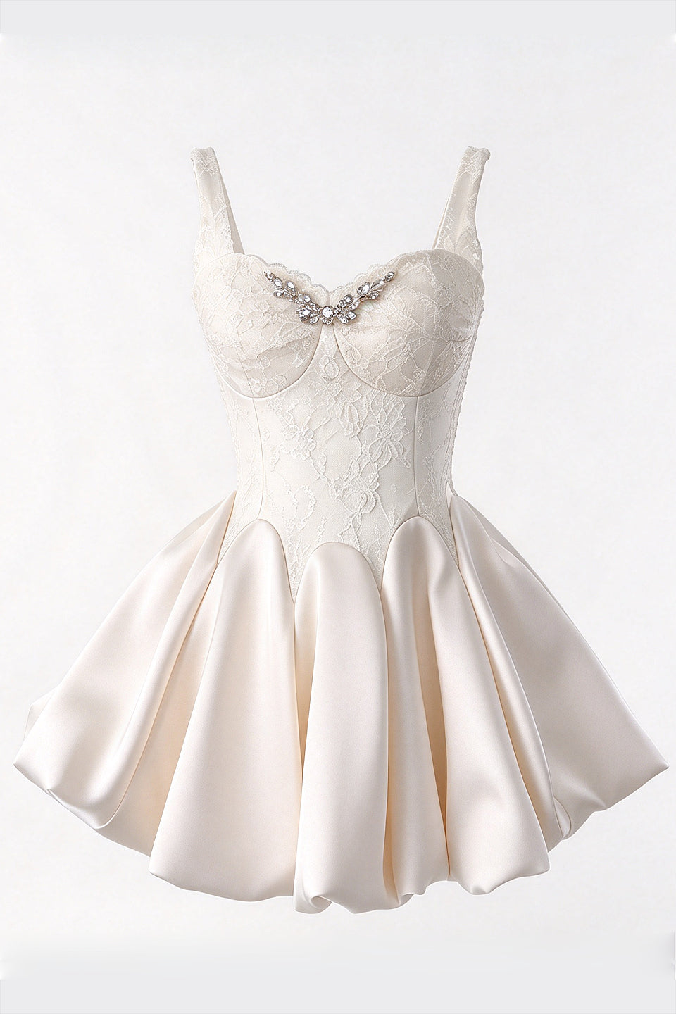 Ivory Rhinestone Lace Mini Dress