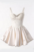 Ivory Rhinestone Lace Mini Dress