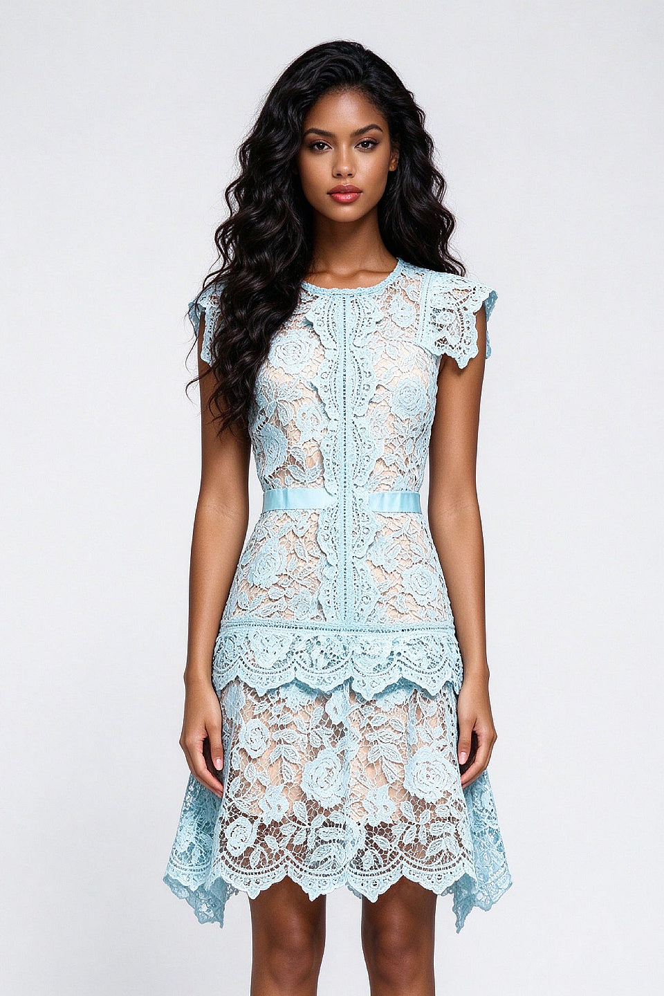 Blue Fleur Lace Mini Dress