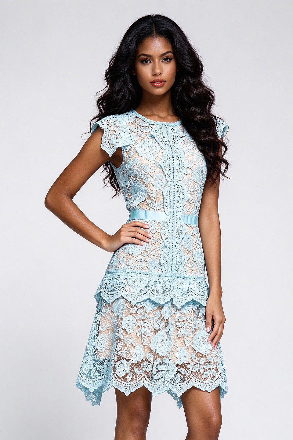 Blue Fleur Lace Mini Dress