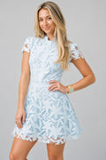 Light Blue Leaf Lace Mini Dress