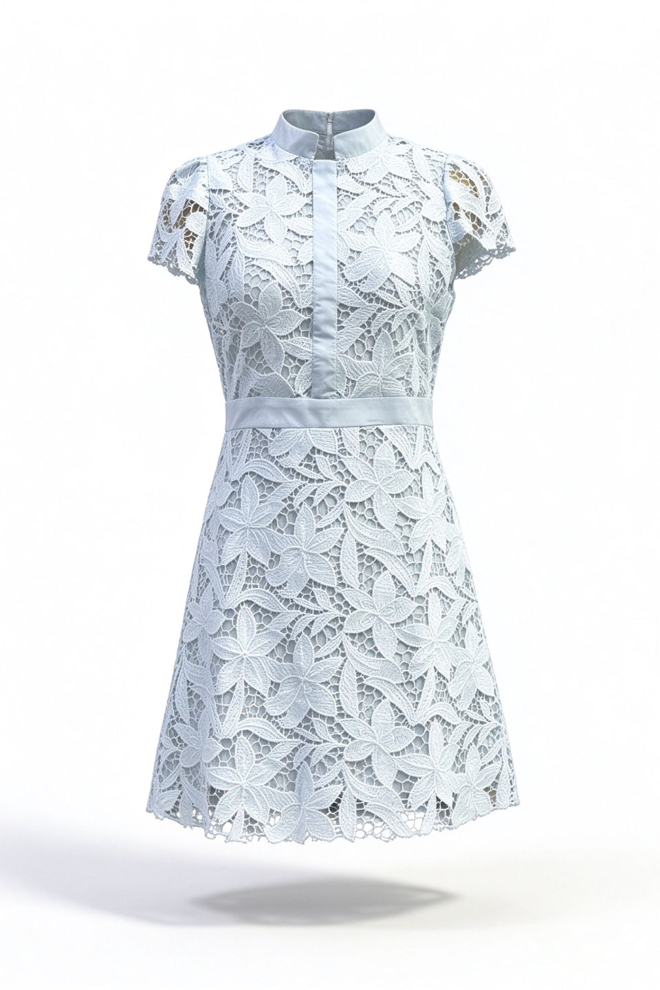 Light Blue Leaf Lace Mini Dress