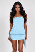 Sky Blue Eyelet Streamer Bodycon Mini Dress