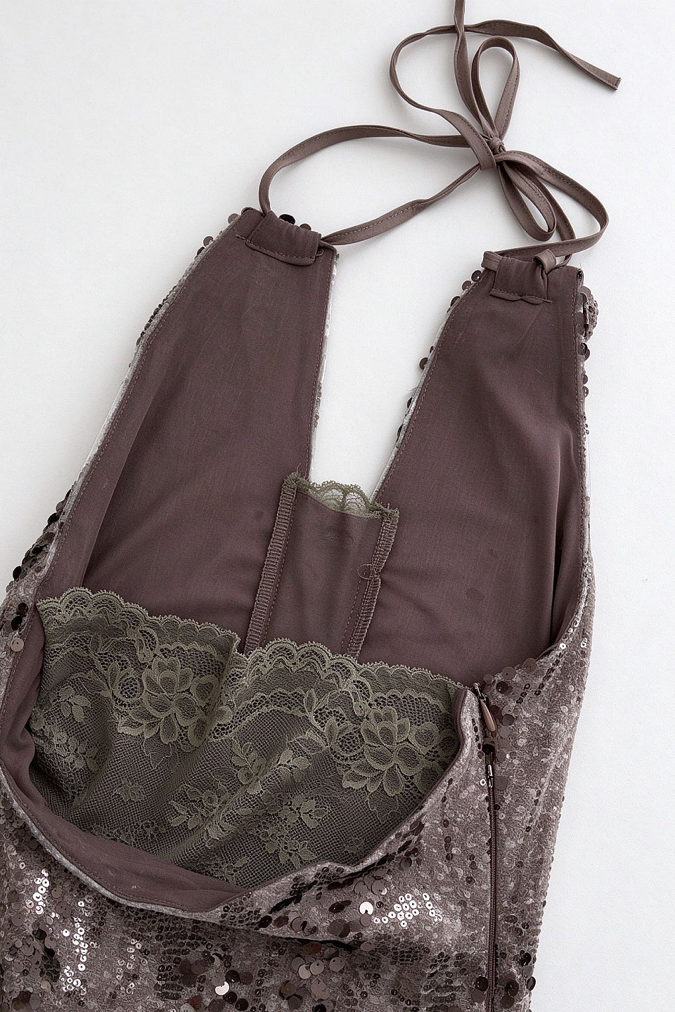 Mauve Brown Sequin Halter Mini Dress
