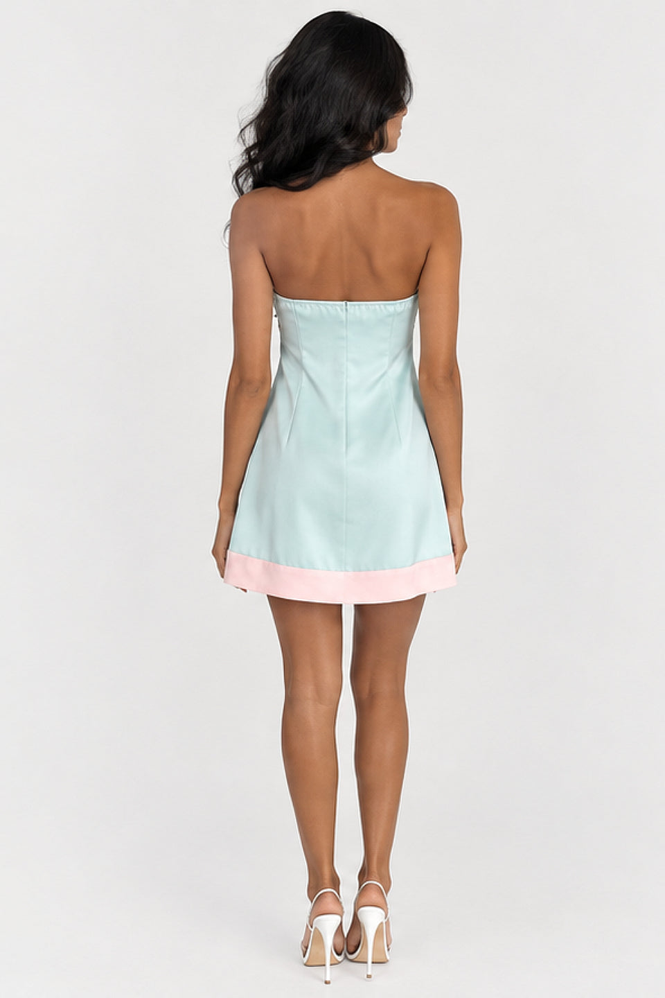 Mint Pink Lace Satin Mini Dress