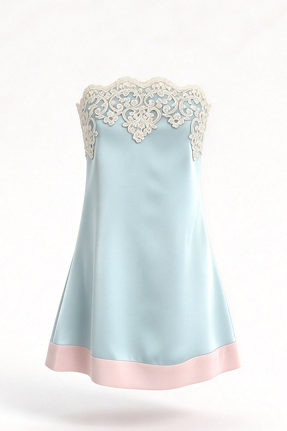 Mint Pink Lace Satin Mini Dress