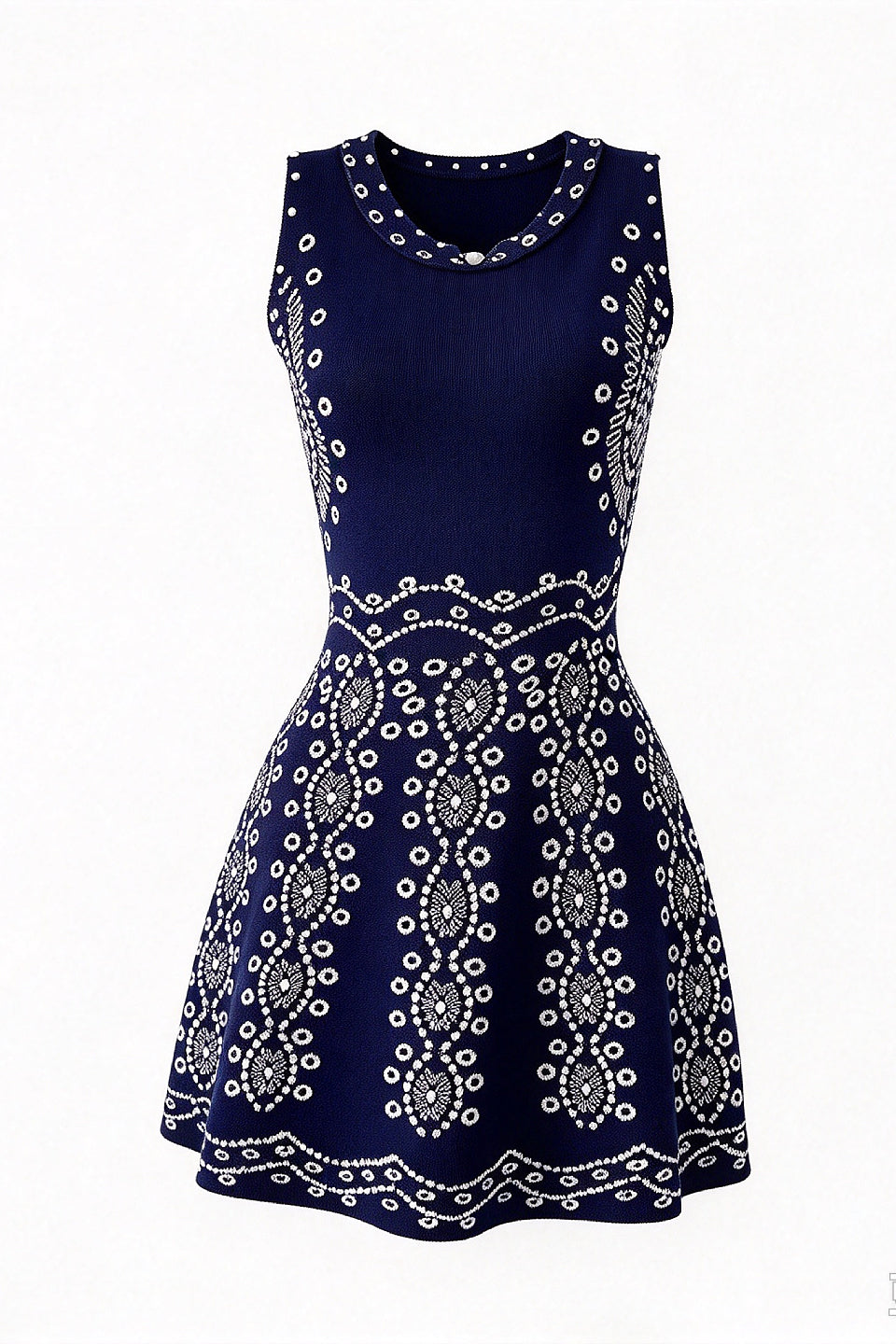Navy Geo Stud Knit Mini Dress