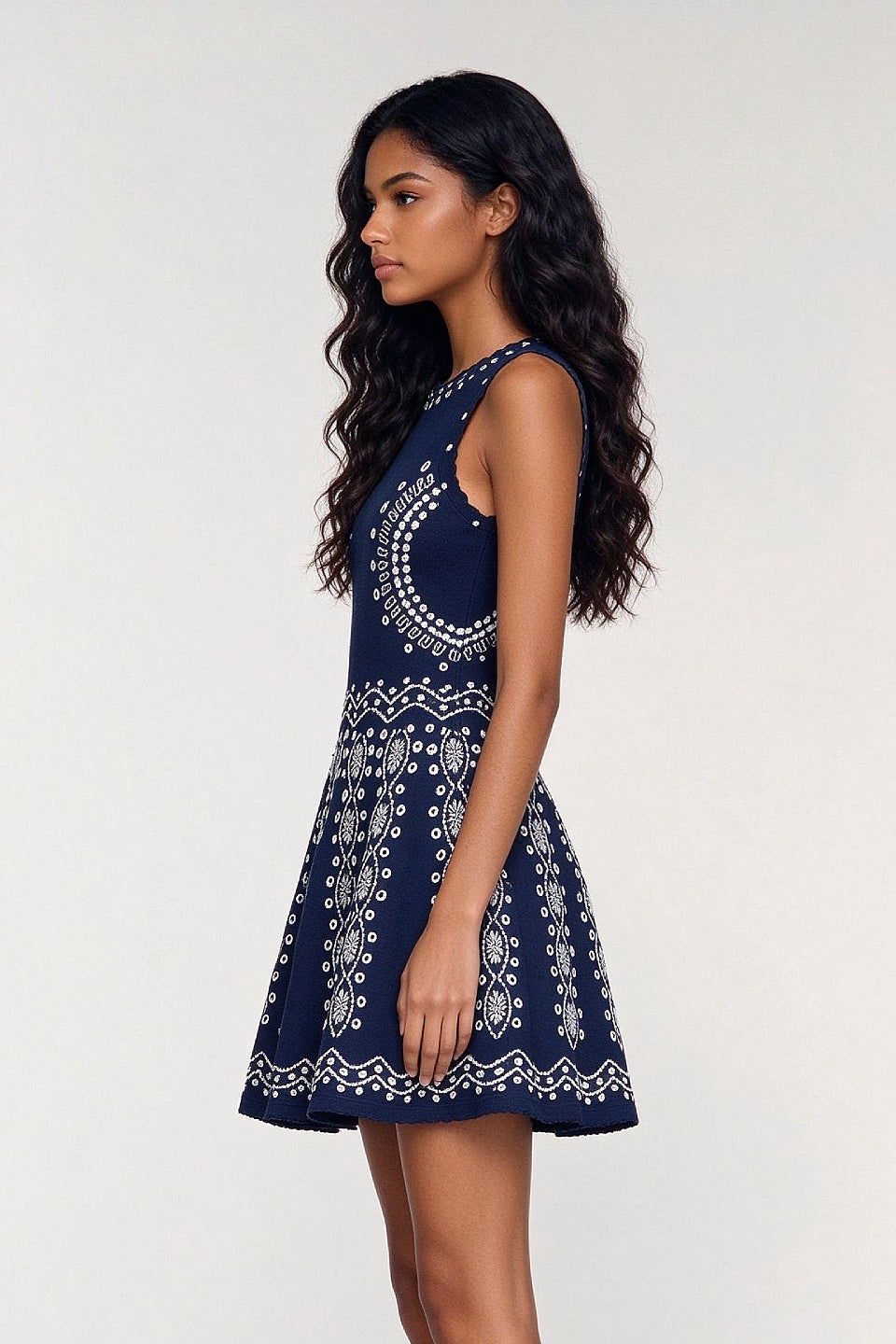Navy Geo Stud Knit Mini Dress