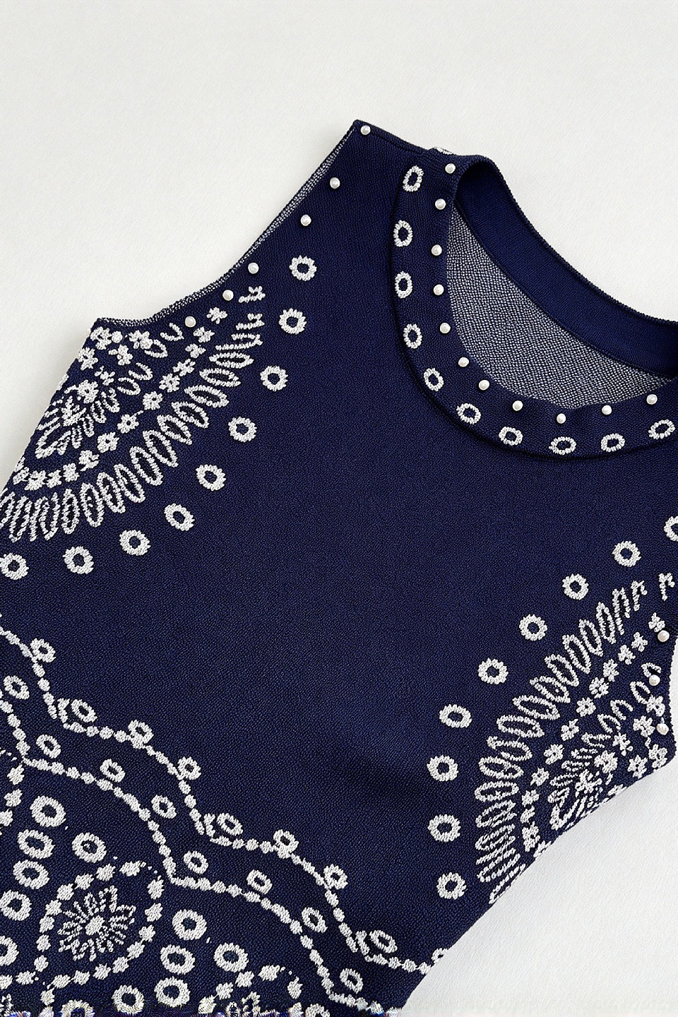 Navy Geo Stud Knit Mini Dress