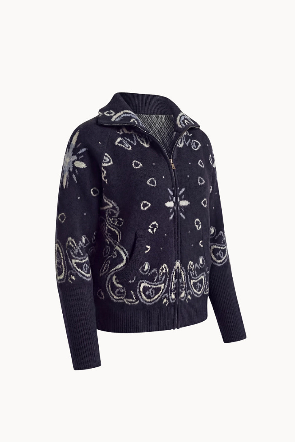 Navy Paisley Zip Cardigan