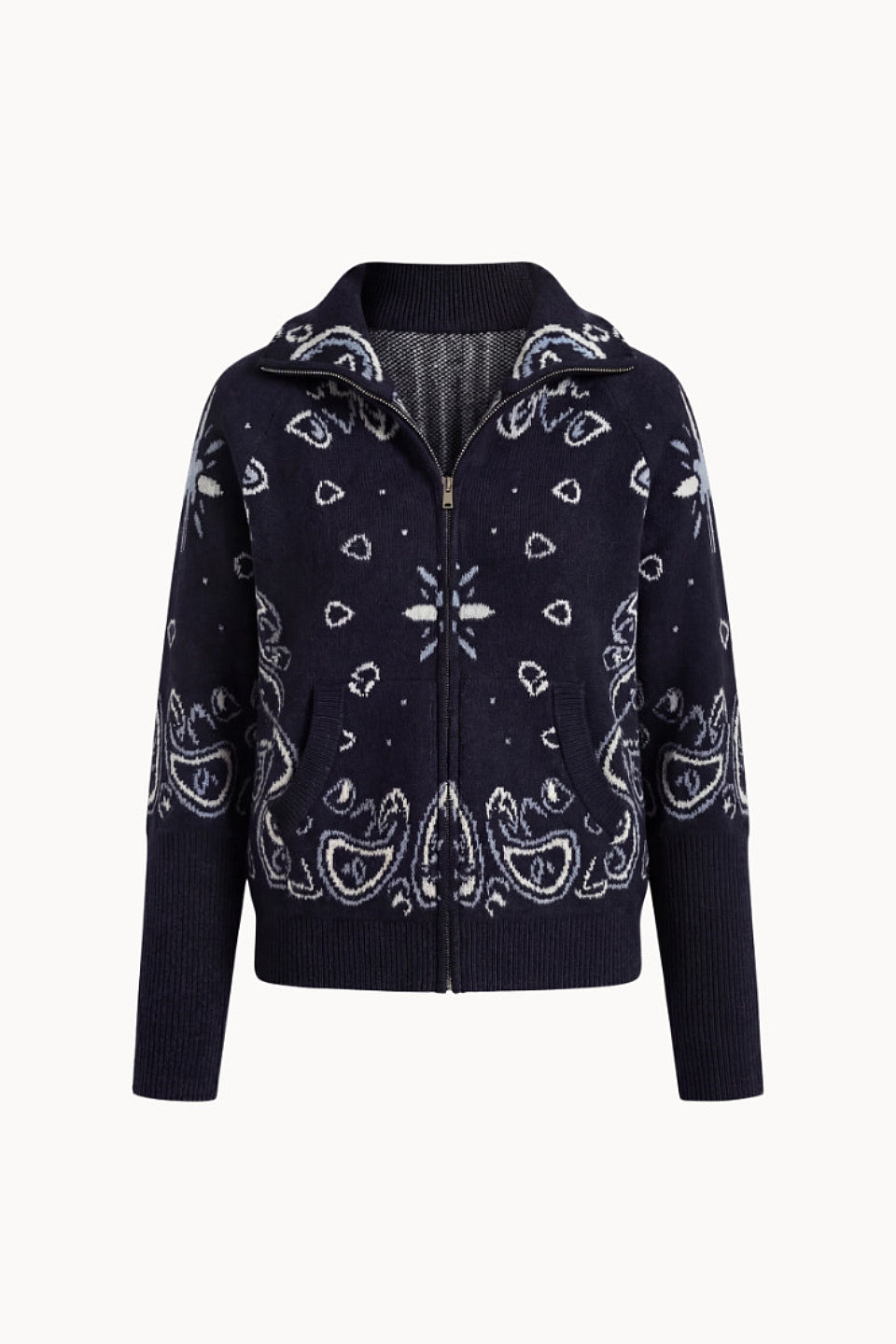 Navy Paisley Zip Cardigan