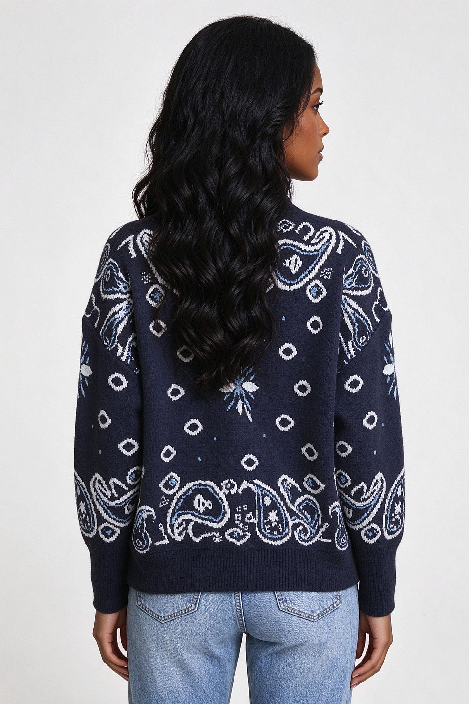 Navy Paisley Zip Cardigan