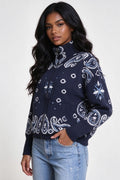 Navy Paisley Zip Cardigan