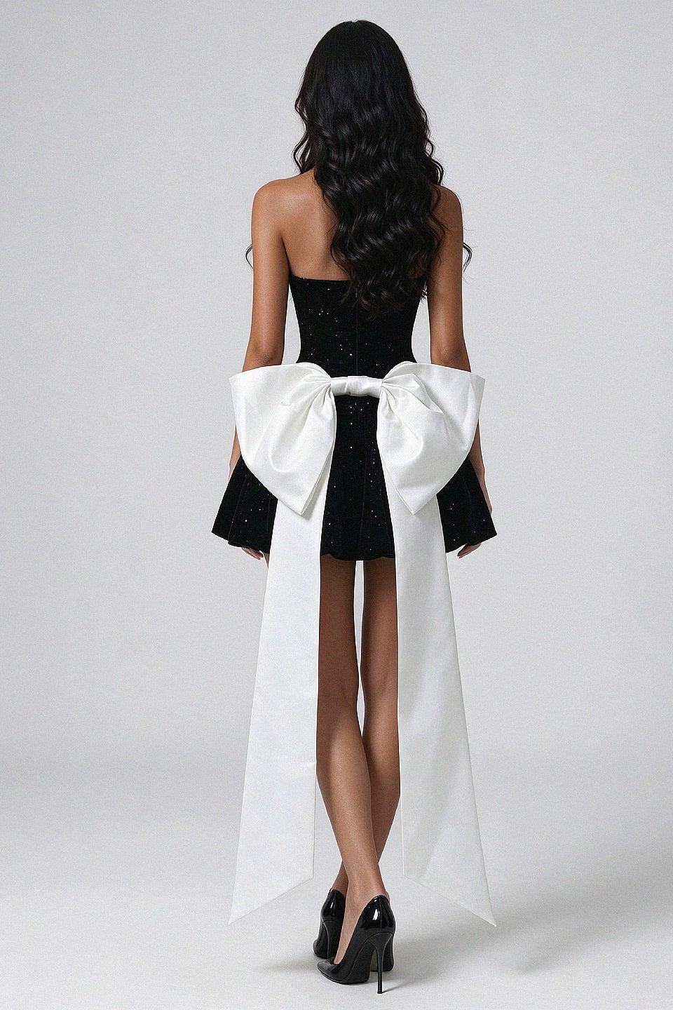 Noir Velvet Bow Mini Dress