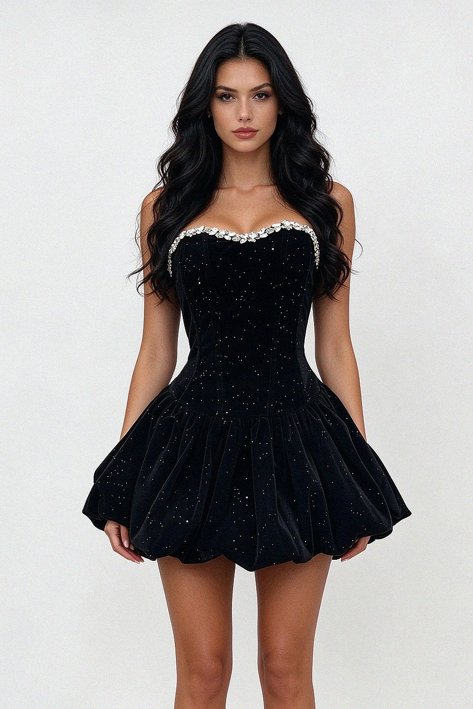 Noir Velvet Bow Mini Dress
