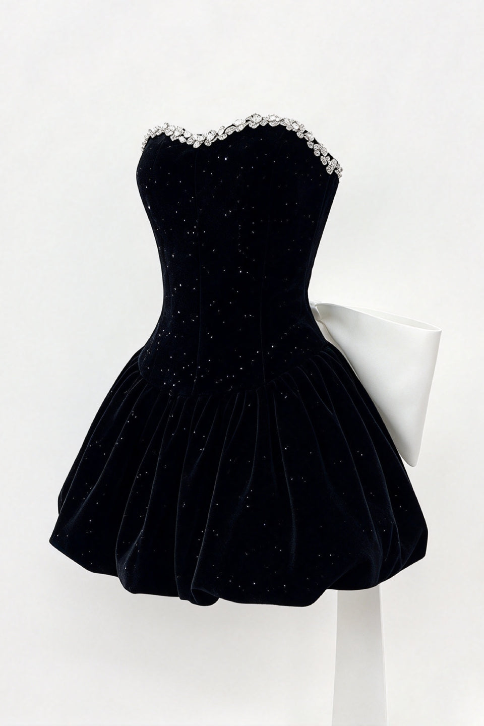 Noir Velvet Bow Mini Dress