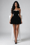 Noir Velvet Bow Mini Dress